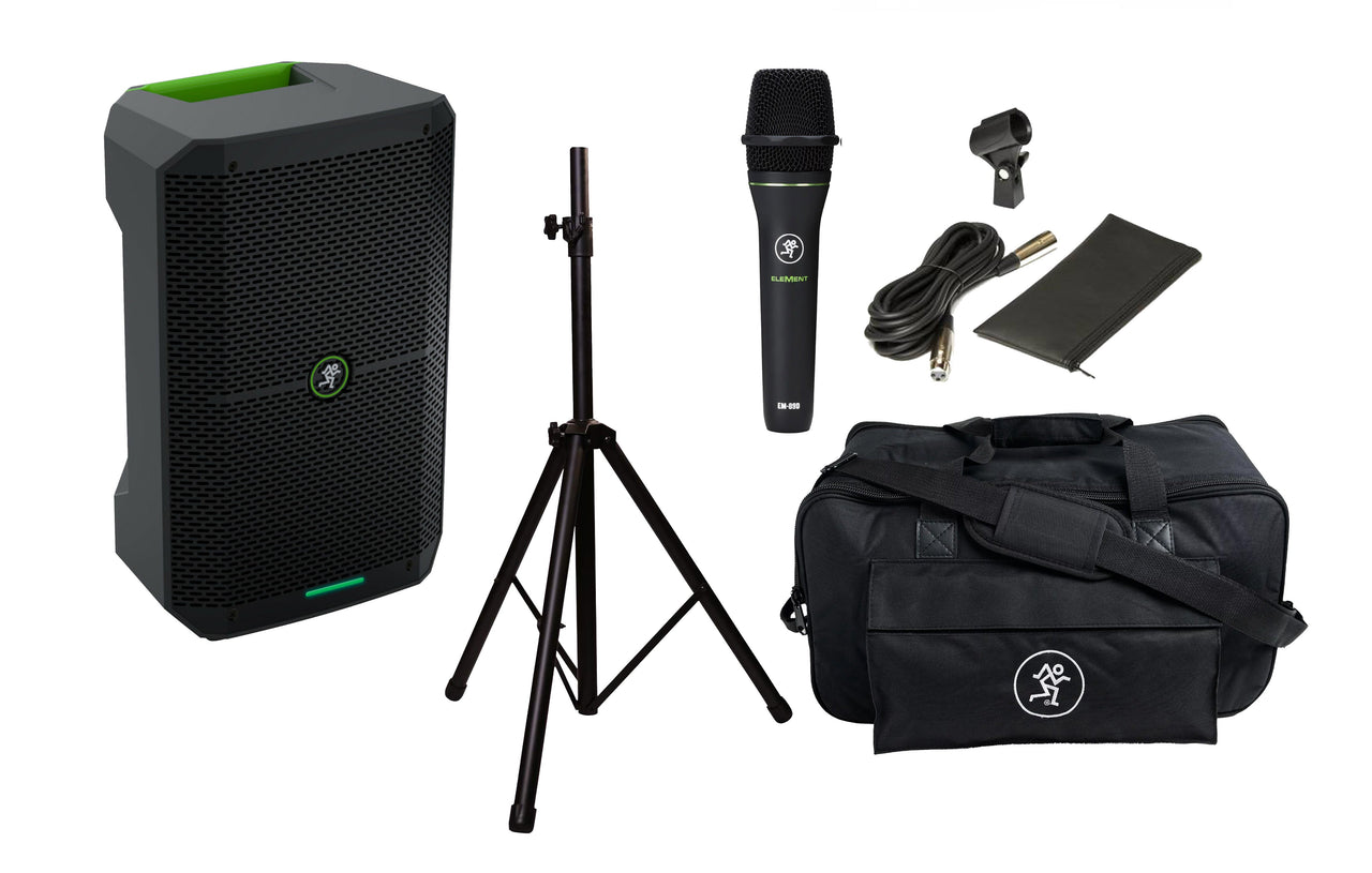 Mackie Thump GO 8" Battery-Powered Loudspeaker+ Speaker Stand+Thump Go Carry Bag+ EM89D Microphone