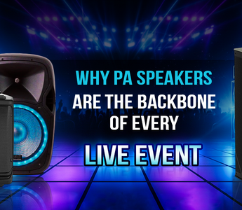 Image of PA speakers highlighting their importance as the backbone of every live event.