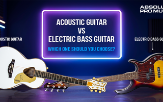 Acoustic Guitar vs. Electric Bass Guitar comparison image showcasing both instruments for choosing between them.