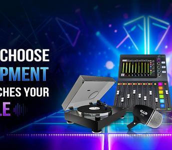 Image showcasing DJ equipment including a turntable, mixer, and speakers related to DJ style selection.