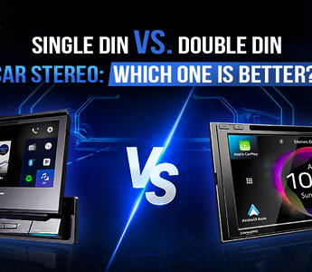 Single DIN vs. Double DIN car stereo comparison image highlighting features and differences.