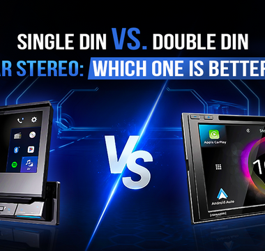 Single DIN vs. Double DIN car stereo comparison image highlighting features and differences.