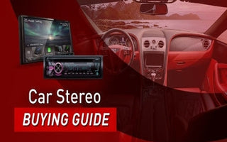 Car Stereo Receivers Buying Guide with car interior and stereo receivers displayed.