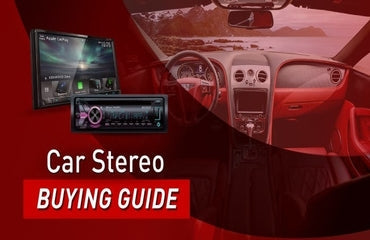 Car Stereo Receivers Buying Guide with car interior and stereo receivers displayed.