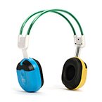 Colorful headphones designed for comfort and style, featuring a unique blue and yellow design.