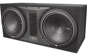 All Loaded Subwoofer Enclosures Boxes featuring dual woofers in a sleek black design.