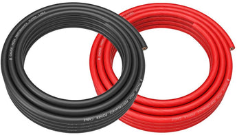 8 Gauge Power & Ground Wire in black and red coils for reliable electrical connections.