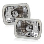 HID & LED Sealed Conversion Lenses, pair of automotive headlight lenses with a clear design and reflective interior