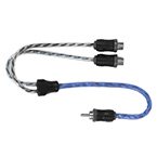 RCA Y-Adapters with dual connectors for audio and video equipment, ideal for seamless signal sharing.