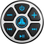 Weather-resistant Bluetooth Controllers with buttons for power, volume, and playback controls, suitable for outdoor use.