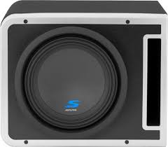 Subwoofers with Boxes - close-up of a black subwoofer speaker in a sleek box design.