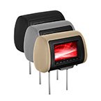 Car Headrest Monitors in three colors: black, gray, and beige, showcasing their sleek design and display features.
