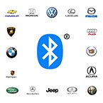 Bluetooth Car Kits for Factory Radio displayed with logos of various car manufacturers and a Bluetooth symbol.