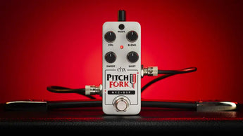 Guitar Pedals: Pitch Fork pedal with controls on a red background.