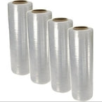 Four rolls of Industrial Shrink Wrap Clear for packaging and protection.
