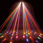Colorful beams of light from LED lighting & stage effect creating a vibrant atmosphere.