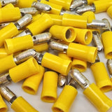 American Terminal E-BVLMYV-100 bullet plug connectors with yellow nylon insulation.