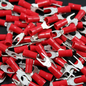 E-SR8-100 100 Red Insulated Fork Spade Wire Connector Electrical Crimp Terminal 18-22AWG