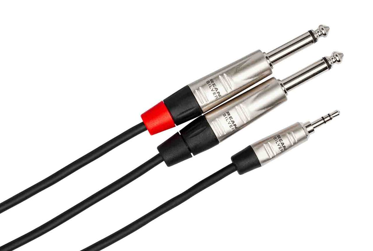 Hosa HMP-003Y, REAN 3.5mm TRS to Dual 1/4" TS Pro Stereo Breakout Cable - 3 Feet