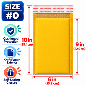 BM Paper 25Pcs Yellow Poly Bubble Mailers 6x10 Inch Padded Envelopes Bulk #0 Bubble Lined Wrap Polymailer Bags for Shipping Packaging Mailing Self Seal