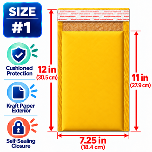 BM Paper 100 #1 7.25X11" Kraft Poly Bubble Mailers Padded Envelopes Bulk Bubble Lined Wrap Polymailer Bags