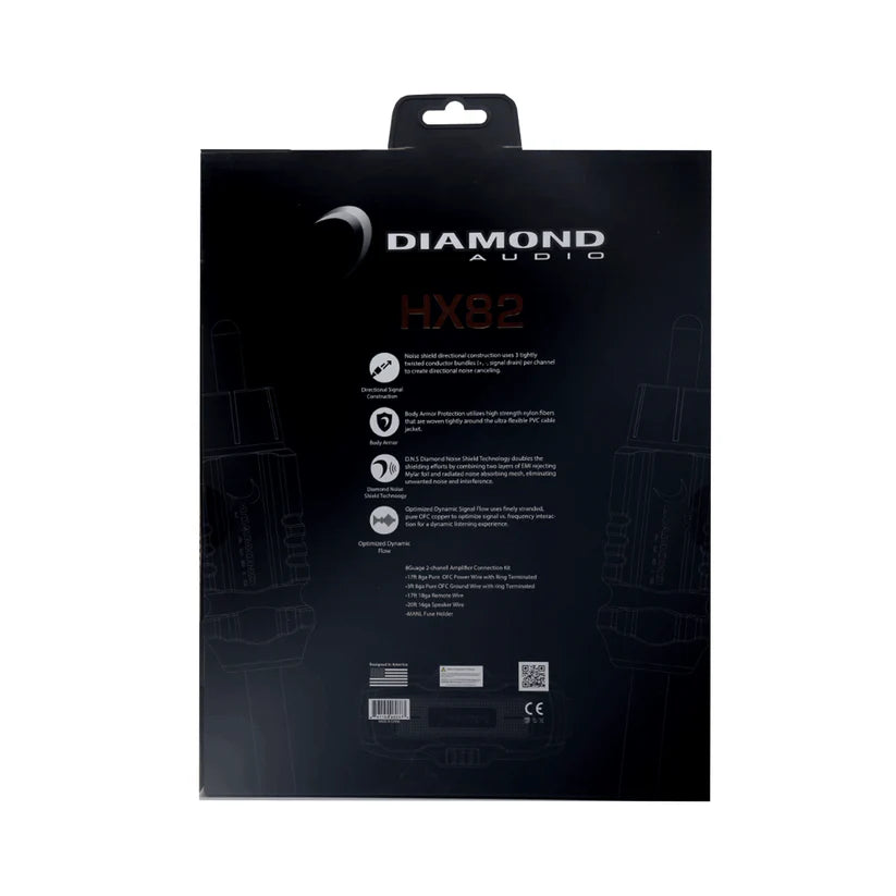 Diamond Audio HX82 2-Channel 8 Gauge Amplifier Installation Kit W/ RCA Interconnect and 20 ft Speaker Cable