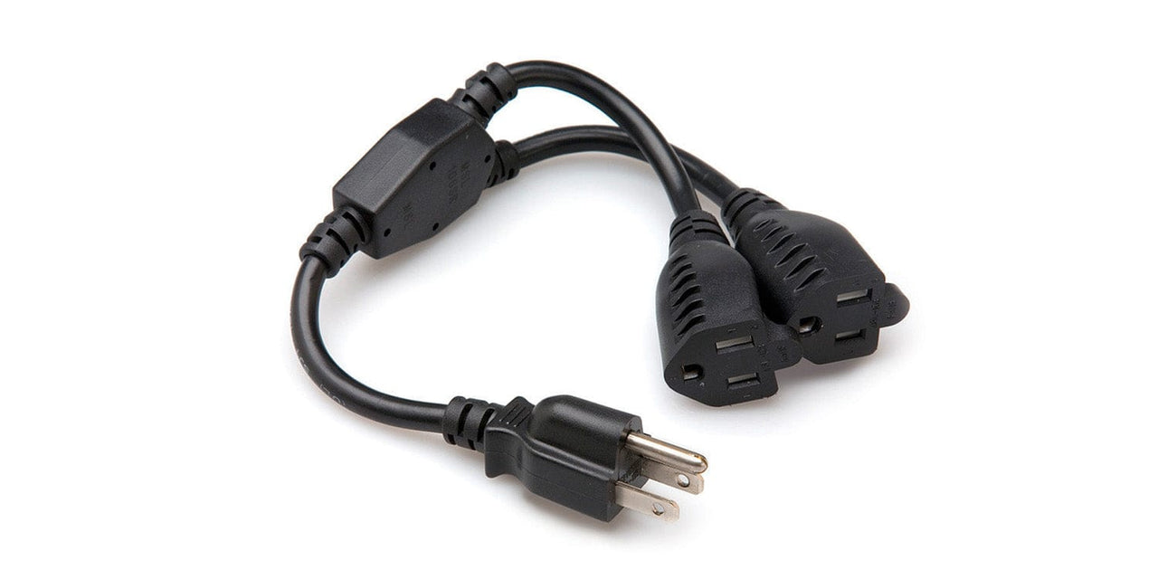 Hosa YAC-406, Dual NEMA 5-15R to NEMA 5-15P Power Extension Y Cable, 1.5 Feet