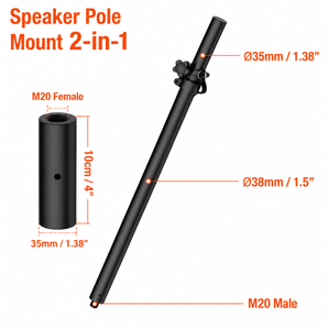 MR DJ SS50 Adjustable Subwoofer Speaker Pole M20 Threaded & 35mm Mount Dual 35mm/38mm