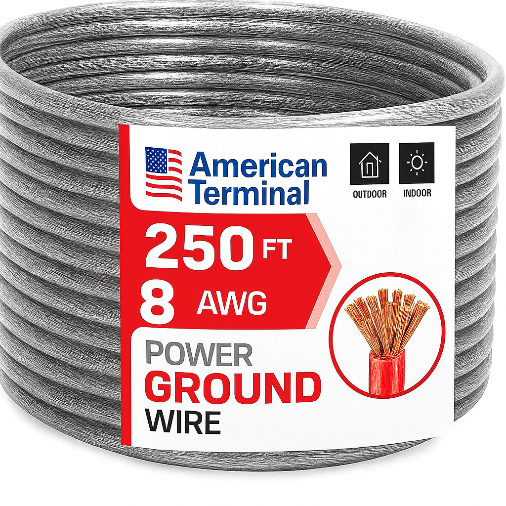 American Terminal ATP8G250SL 8GA 250' Silver Power Ground Wire Car Audio Amplifier Marine Cable