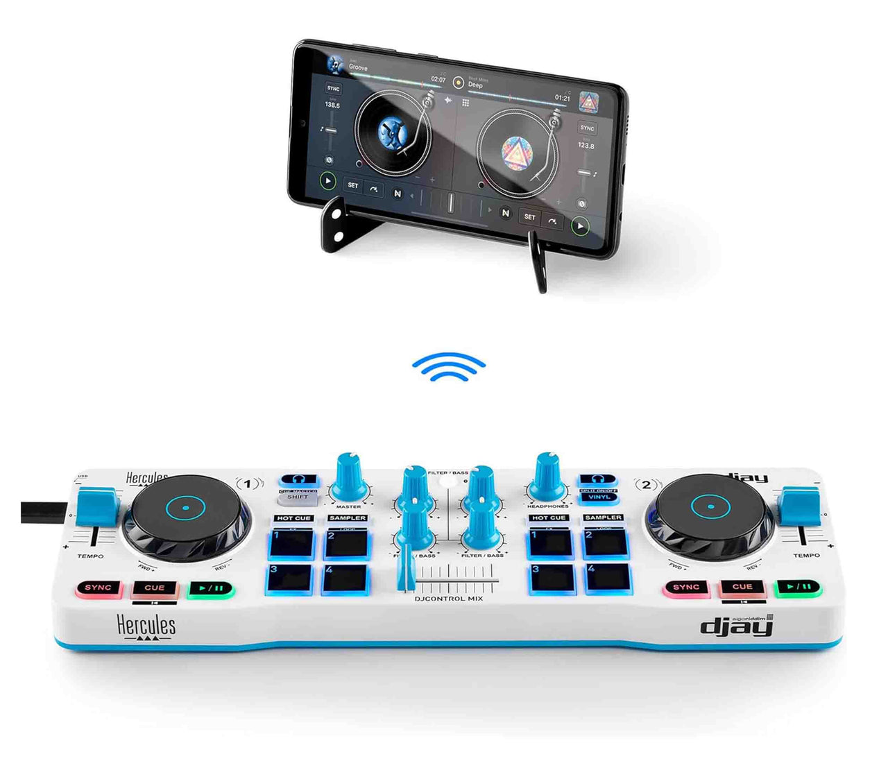 Hercules DJControl Mix Blue Bluetooth Wireless Controller for Smartphones