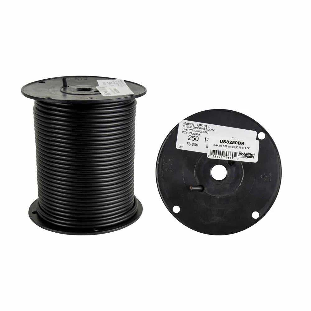 Install Bay US8250BK 8 Ga US GPT All Copper Primary Wire Black - Coil Of 250 Ft