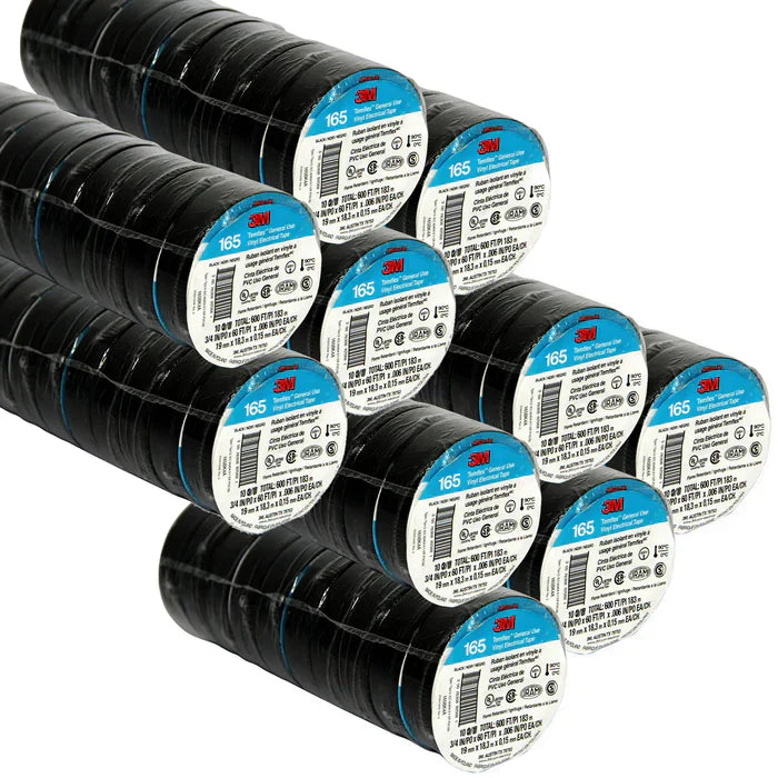 100 of 3M Temflex 1700 165 Black 3/4" x 60' General Use Vinyl Electrical Tape