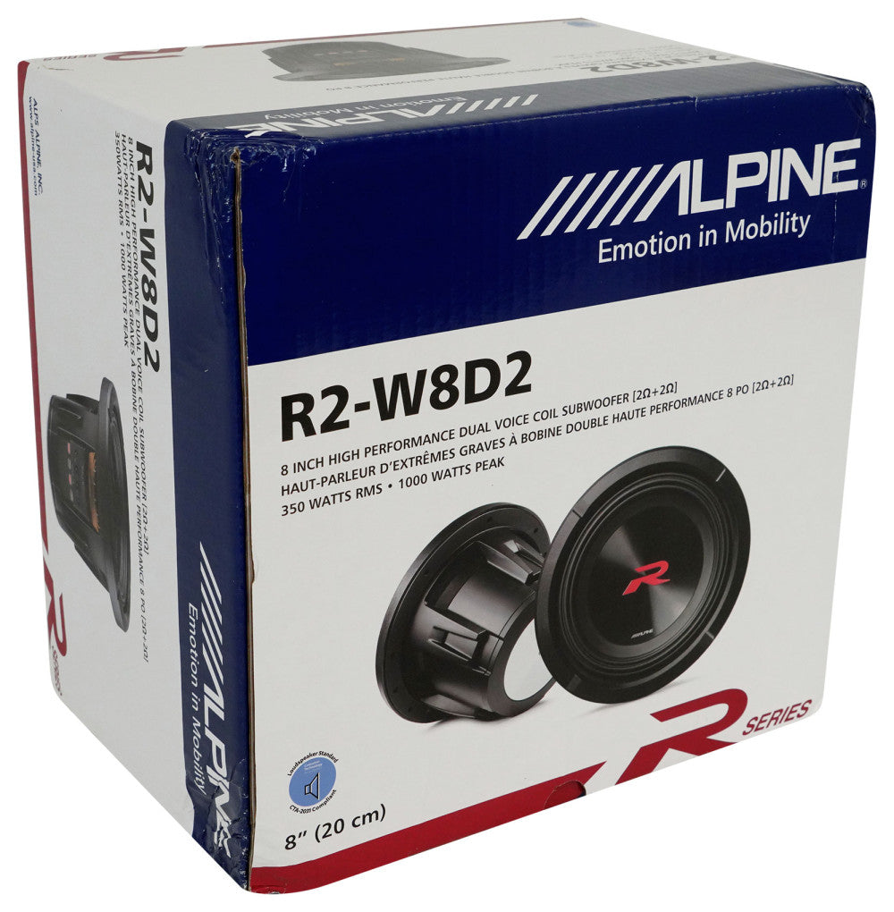 2 Alpine R2-W8D2 8" R Series 1,000 Watt Car Audio Subwoofer, 2 Ohm, Dual VC Sub