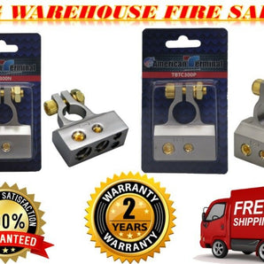 A/T 2/ 4 / 8 Gauge AWG Car Battery Terminal Chrome Positive & Negative Set