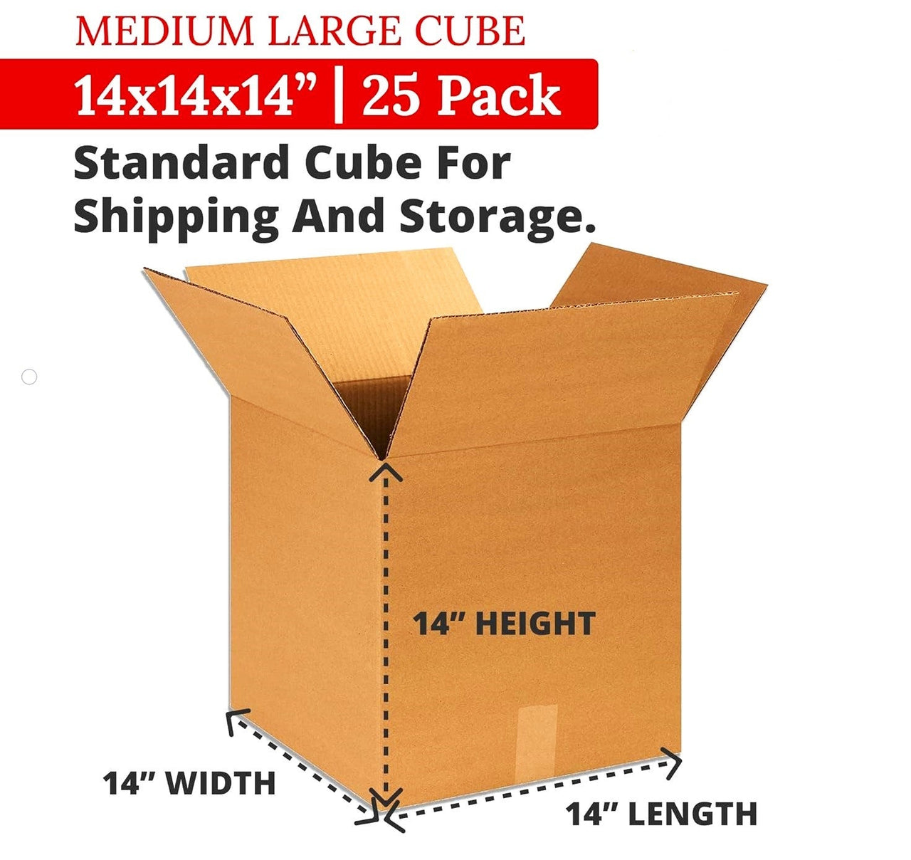 Shipping Boxes 14"L x 14"W x 14"H 25-Pack Corrugated Cardboard Box for Packing Moving Storage