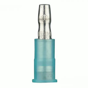 Install Bay male bullet connector in blue nylon, suitable for 16-14 gauge wiring, highlighting durability and efficiency.