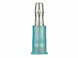 Install Bay male bullet connector in blue nylon, suitable for 16-14 gauge wiring, highlighting durability and efficiency.