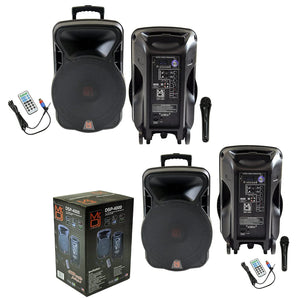 2 Mr. Dj DSP4000 15" 4000W Bluetooth DSP FM Radio USB Portable PA DJ Speaker Microphone