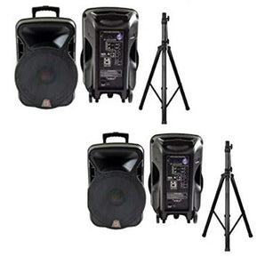 2 MR DJ DSP4000 PAIR 15" 4000W Bluetooth DSP FM Radio USB Portable PA DJ Speaker & Stands PAIR