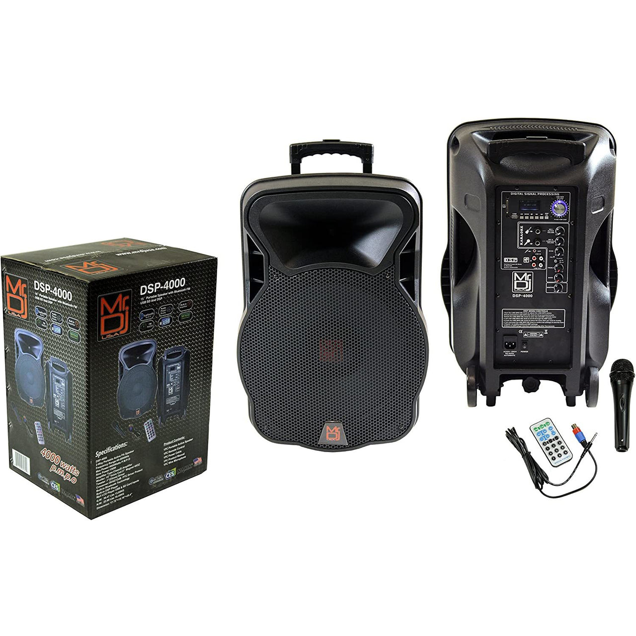 MR DJ 4000W Bluetooth DSP FM Radio USB Portable PA DJ KARAOKE Speaker