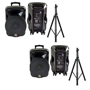 2 MR DJ DSP4000 PAIR 15" 4000W Bluetooth Portable PA DJ Speaker with Stands