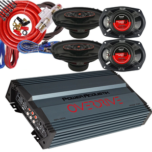 Power Acoustik OD4-1800 Amplifier + 2 Pair Cerwin Vega 6x9" Speakers + 4G AMP Kit