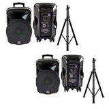 2 pack of MR DJ 15" portable powered dj speakers and stands for performances and events