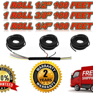 3 Rolls 100ft ea Split Cable Wire Loom PolyethyleneTubing 1/4" 3/8" 1/2" Conduit