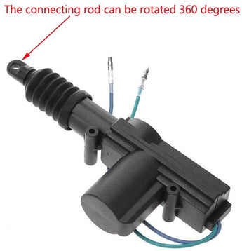 Power door lock actuator for cars, including 2 wires and mounting hardware for installation.