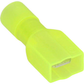 Install Bay YNMD250F Yellow Nylon Male Quick Disconnect 12-10 Gauge .250 connector in bright yellow color.