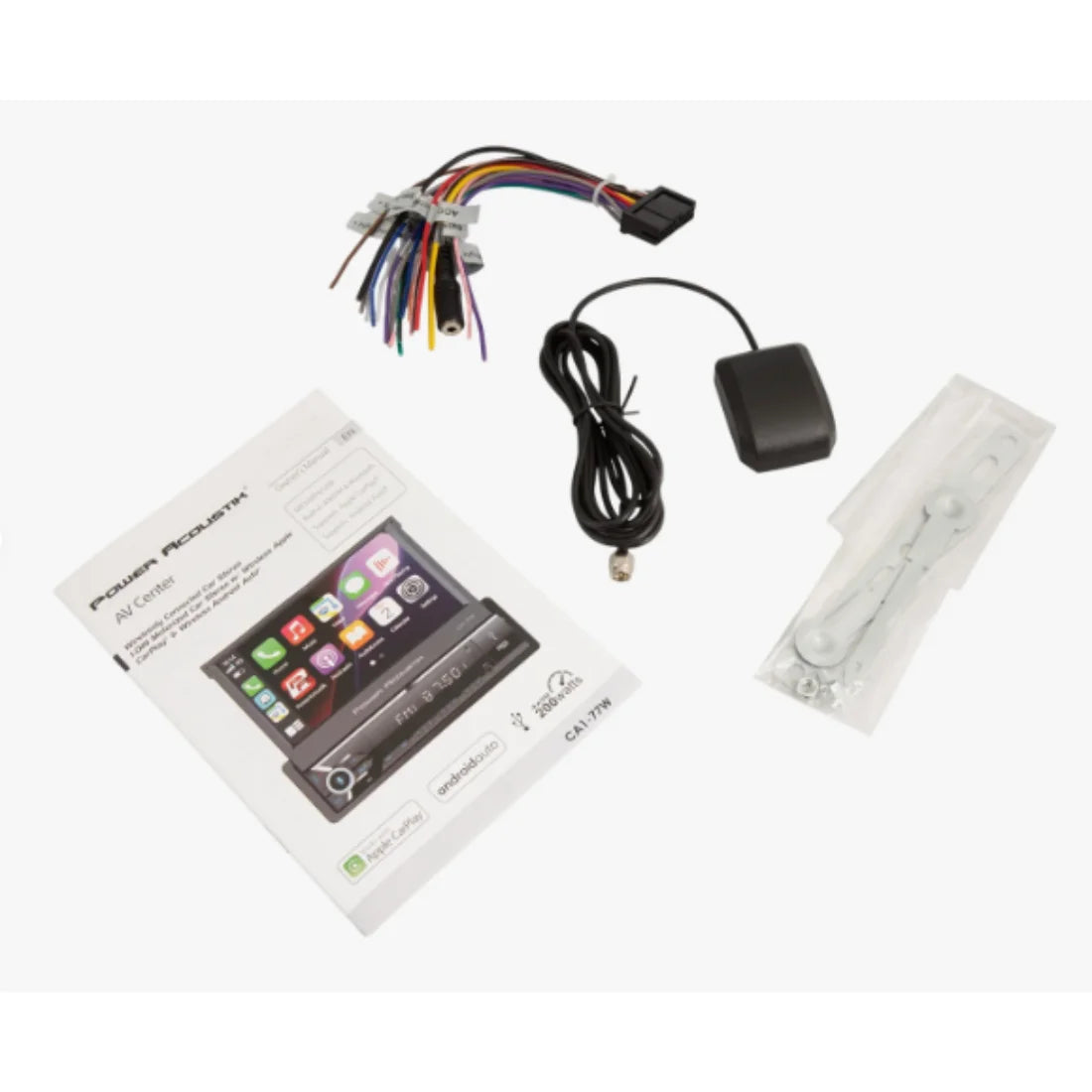 Power Acoustik CA1-77W 1-DIN Digital Media Car Stereo w/ Wireless Apple CarPlay, Android Auto, Bluetooth Connectivity, & Motorized 7" LCD