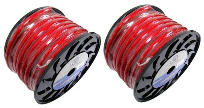 (2) BULLZ AUDIO 1/0 Gauge 50 FT Xtreme Twisted Power Ground Wire Cables | Red