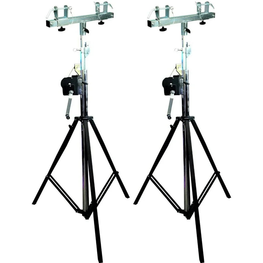 (2) MR TRUSS Pro Lighting 12 Foot Crank Light Stand & (2) Square Truss T-Bar