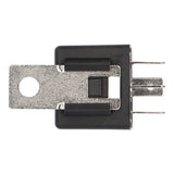 Black relay box with metal terminals for automotive electrical connections.